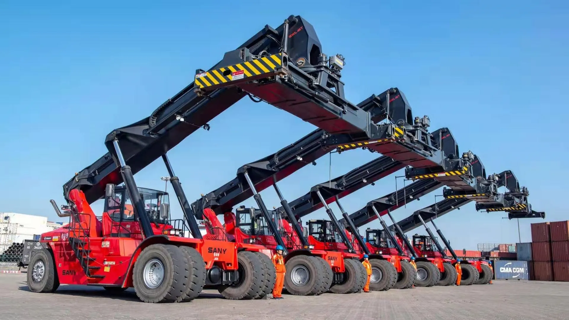 Reach stackers working in a container yard